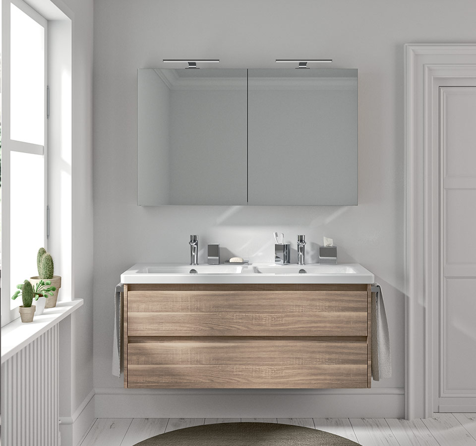 Composizione Mobili Lavanderia Area51-04 con lavatoio, moduli lavatrice ed  asciugatrice e specchio- Olmo Rosseau